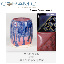 Azurite SW-186 over Raspberry Mist SW-177 Stoneware Combination Azurite SW-186 over Raspberry Mist SW-177 Stoneware Combination